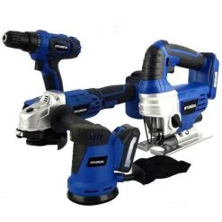 Pack D'outils 18V - HYUNDAI HPACK18V4 - Perceuse + Meuleuse + Scie Sauteuse - Ponceuse - 2 Batteries 1,5Ah Et Chargeur Inclus